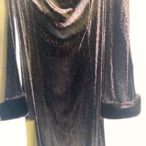 Vintage Joseph Ribkoff Brown Velvet Leopard Print Faux Fur Trim Midi Dress 8 - Picture 6 of 10